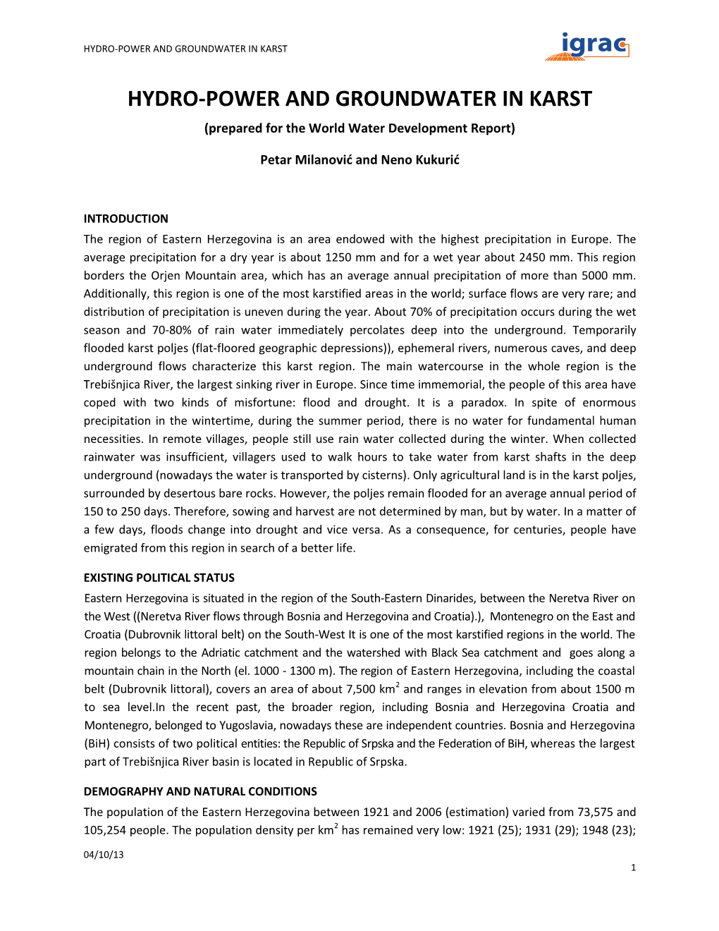 Hydropower and Groundwater in Karst