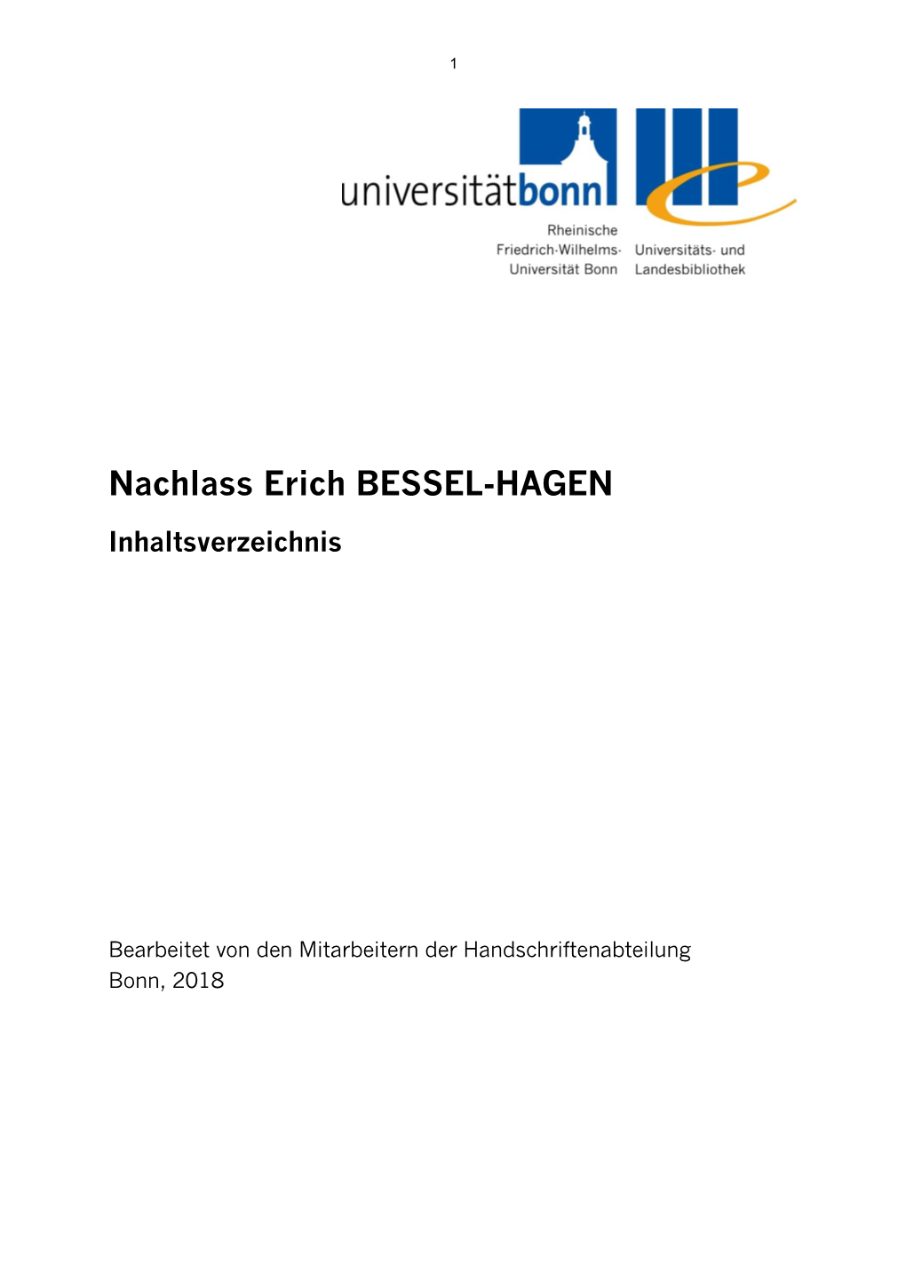 Zum Korrespondenznachlaß Erich Bessel-Hagen
