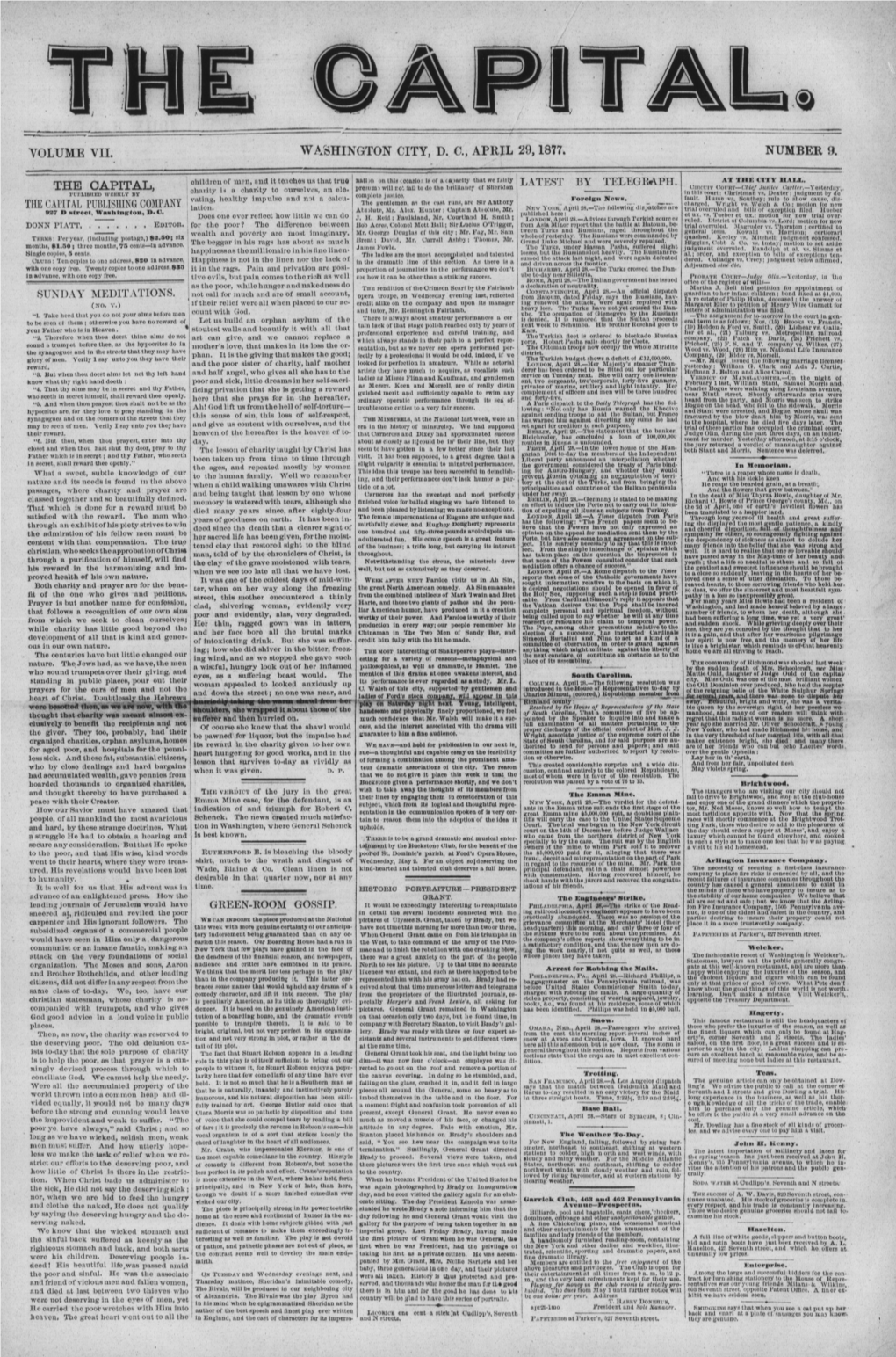 VOLUME VII, WASHINGTON CITY, DG, APRIL 29,1877. NUMBER a the CAPITAL
