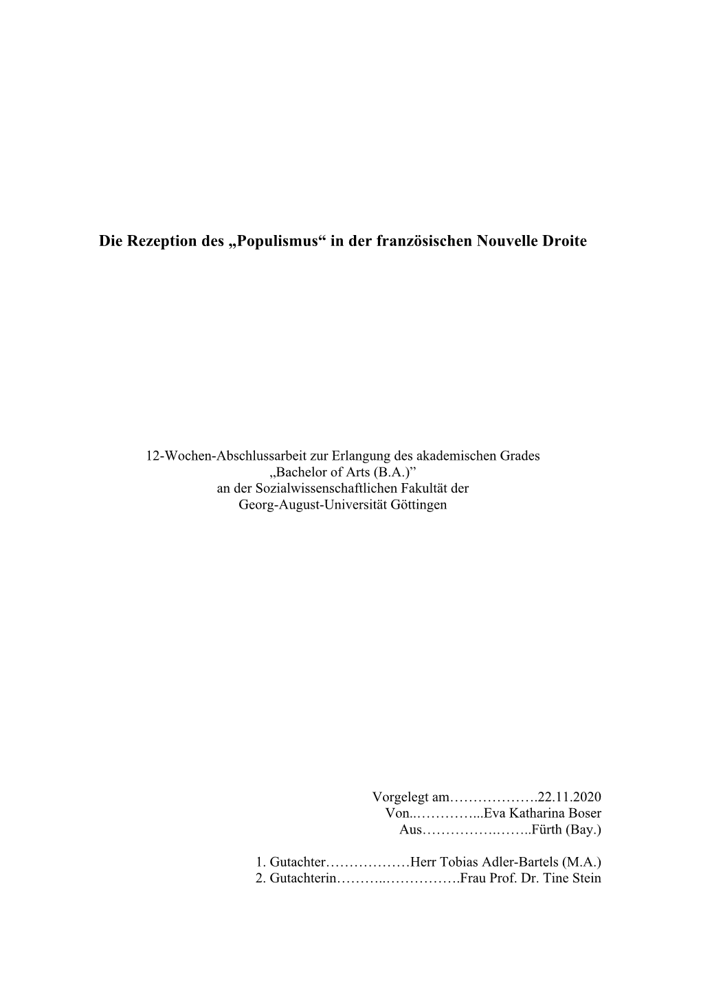 Die Rezeption Des „Populismus“ in Der Französischen Nouvelle Droite