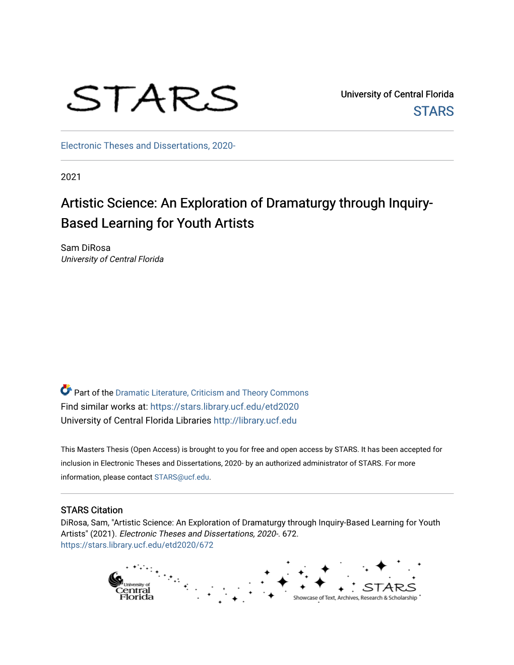 Artistic Science: an Exploration of Dramaturgy Through Inquiry-Based Learning for Youth Artists