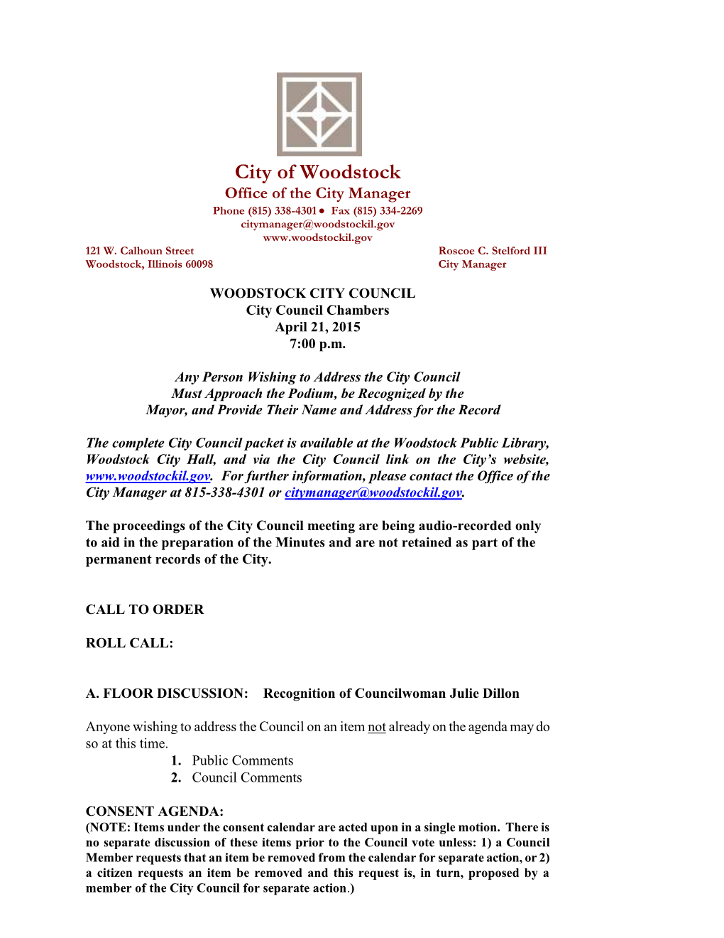 04-21-15 City Council Meeting Packet