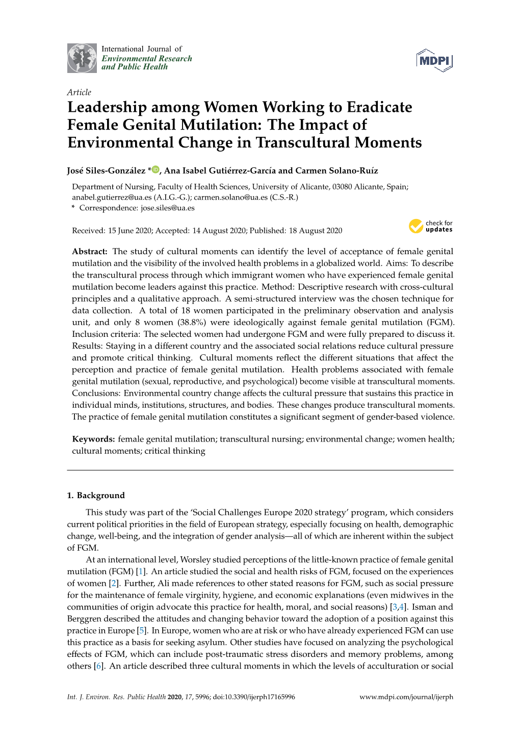 Leadership Among Women Working to Eradicate Female Genital Mutilation: the Impact of Environmental Change in Transcultural Moments