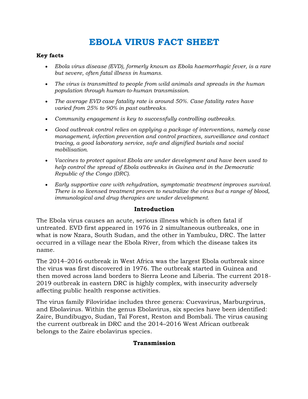 Ebola Virus Fact Sheet