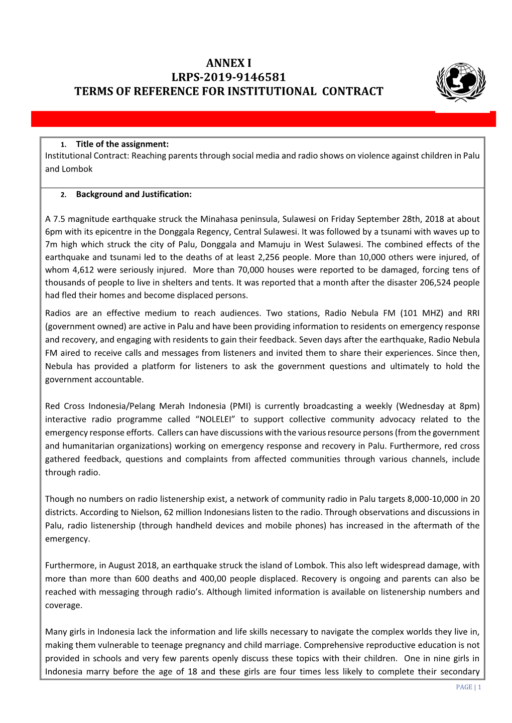 Annex I Lrps-2019-9146581 Terms of Reference for Institutional Contract