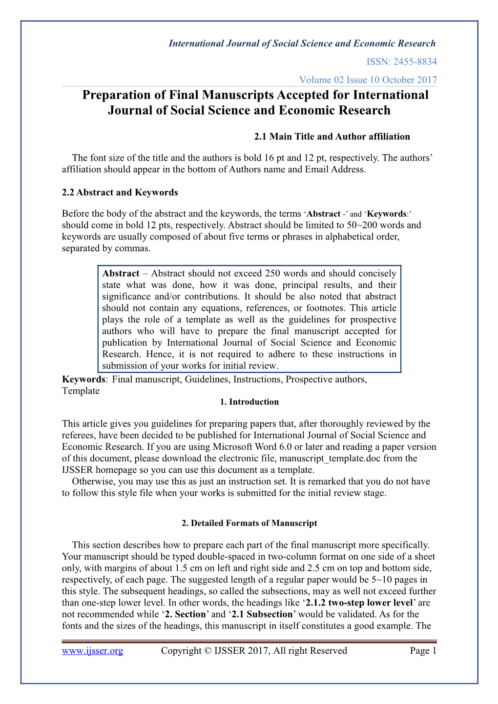 International Journal of Social Science and Economic Research