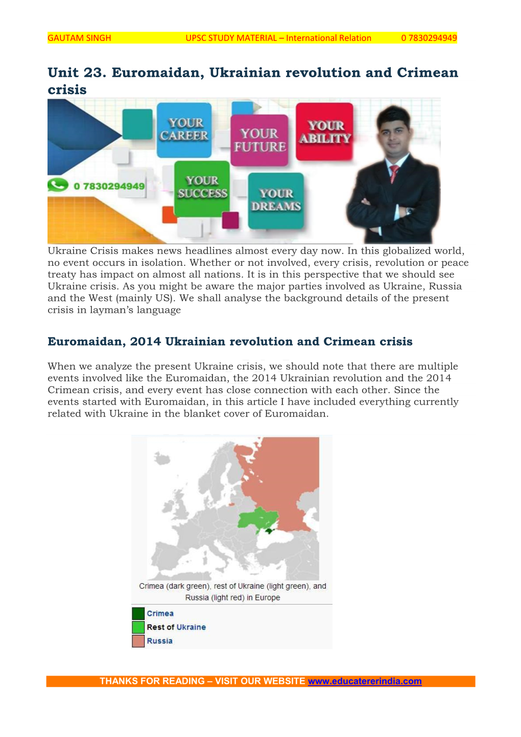 Unit 23. Euromaidan, Ukrainian Revolution and Crimean Crisis