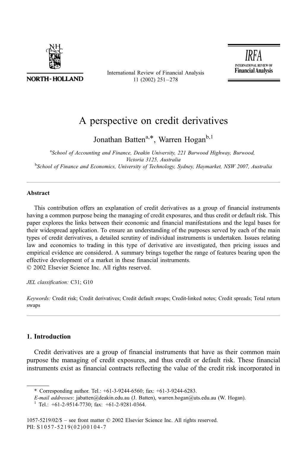 A Perspective on Credit Derivatives