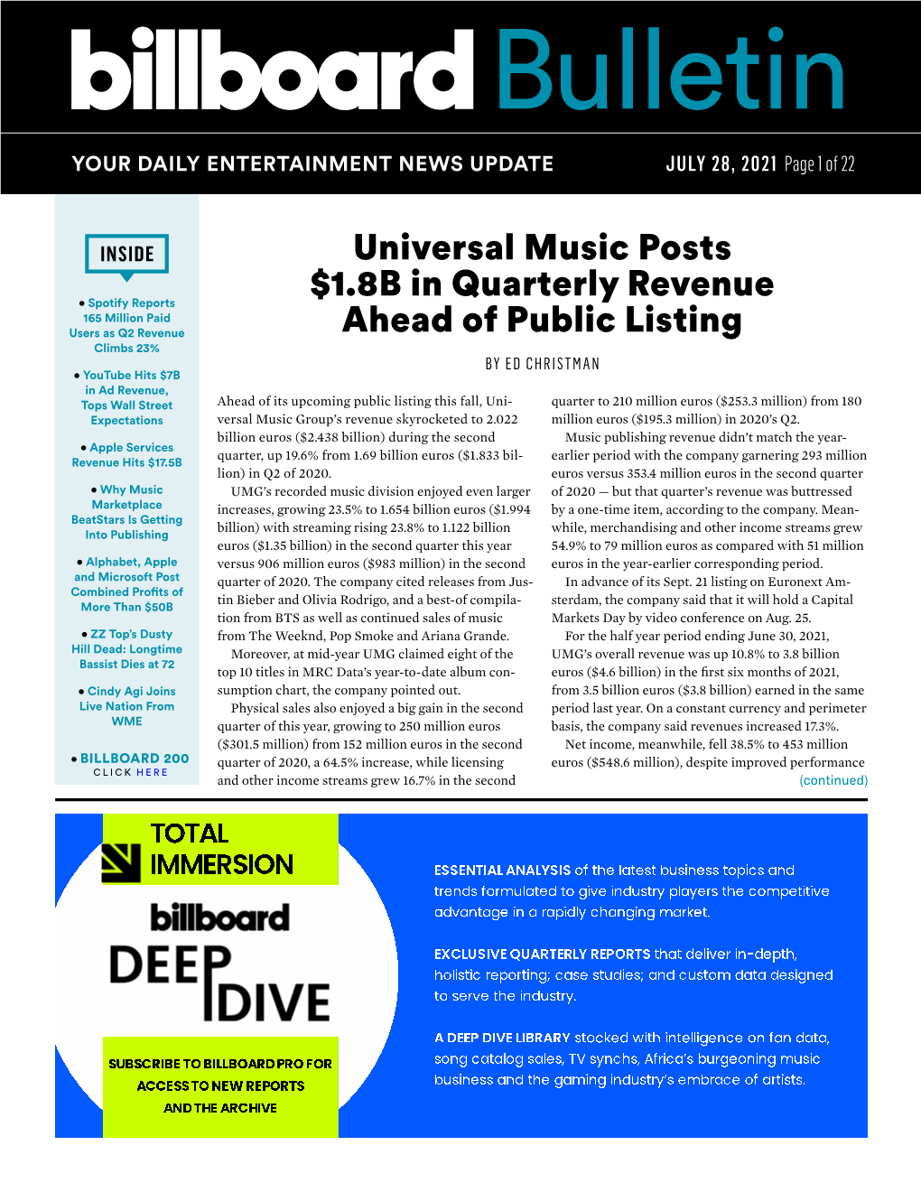 Universal Music Posts $1.8B in Quarterly Revenue