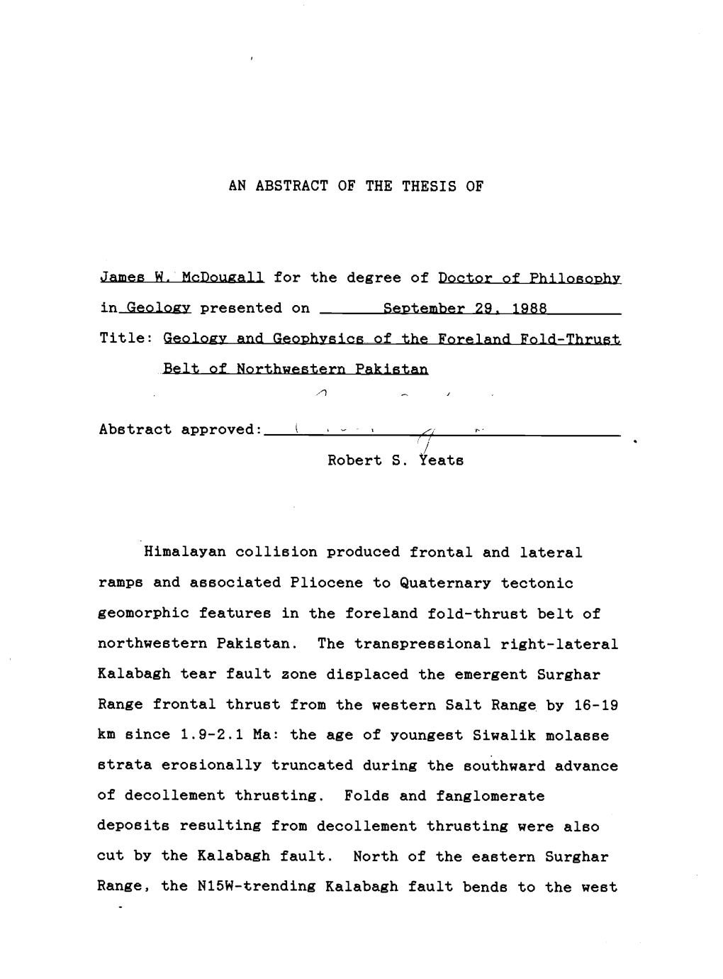 Geology and Geophysics of the Foreland Fold-Thrust Belt of Northwestern Pakistan 1