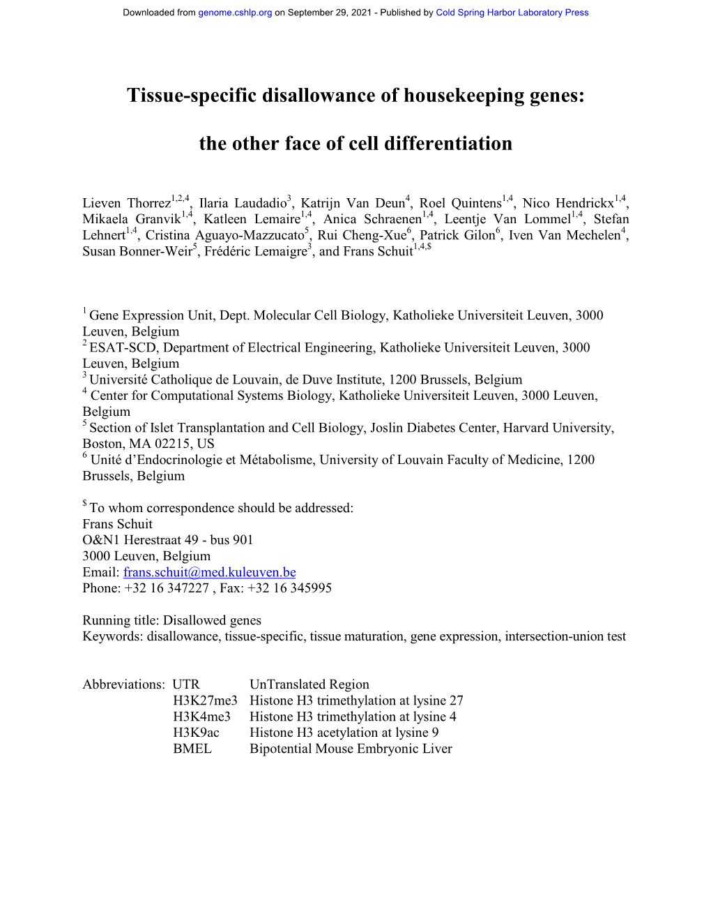 Tissue-Specific Disallowance of Housekeeping Genes