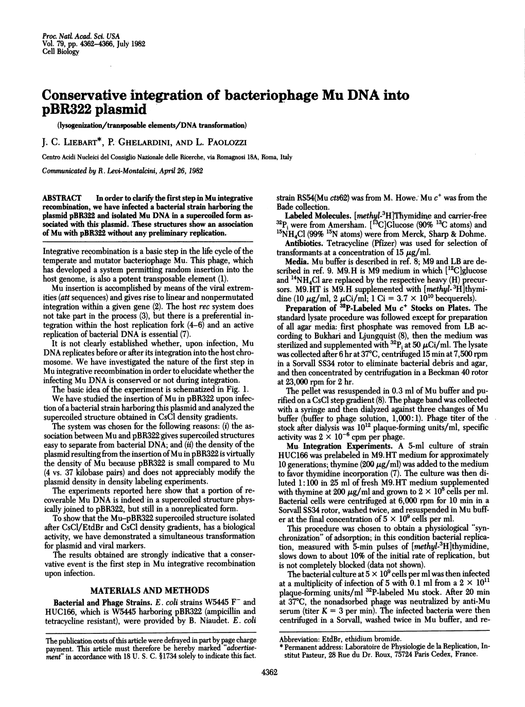 Conservative Integrationof Bacteriophage Mu DNA Into