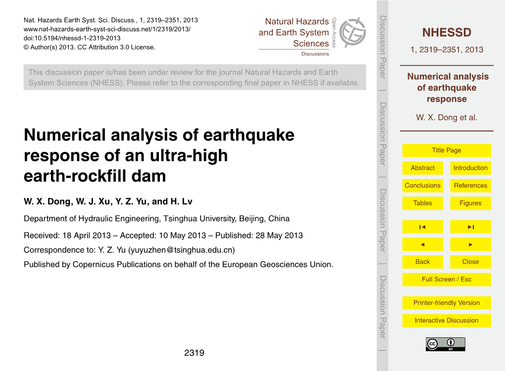 Numerical Analysis of Earthquake Response of an Ultra-High Earth-Rockfill
