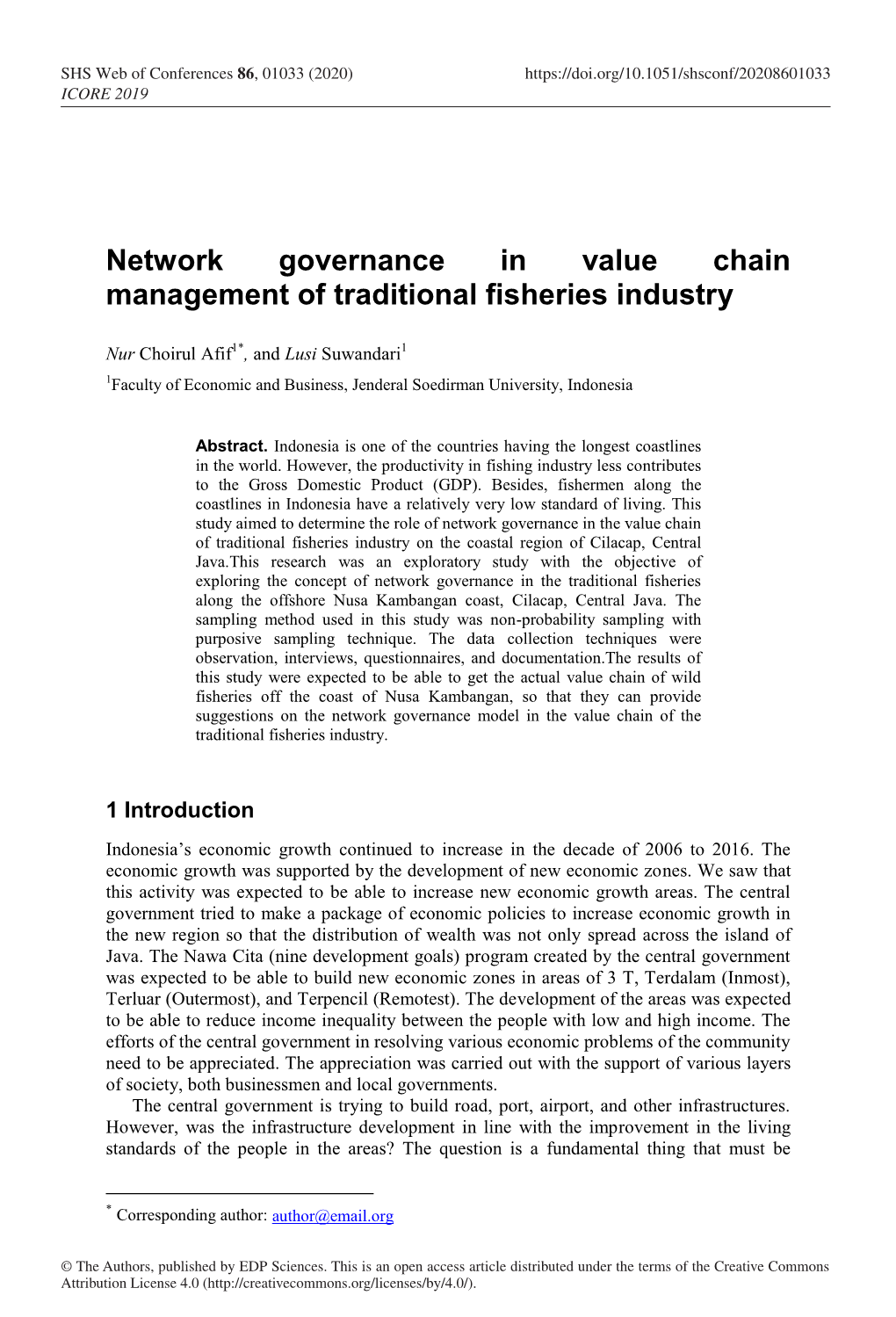 Network Governance in Value Chain Management of Traditional Fisheries Industry