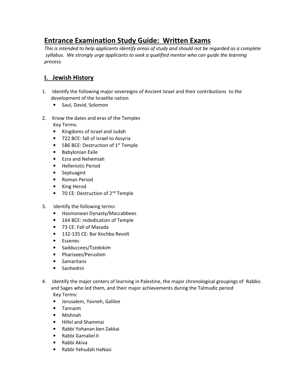 Written Exams This Is Intended to Help Applicants Identify Areas of Study and Should Not Be Regarded As a Complete Syllabus