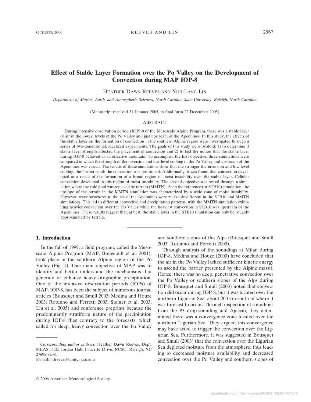 Effect of Stable Layer Formation Over the Po Valley on the Development of Convection During MAP IOP-8