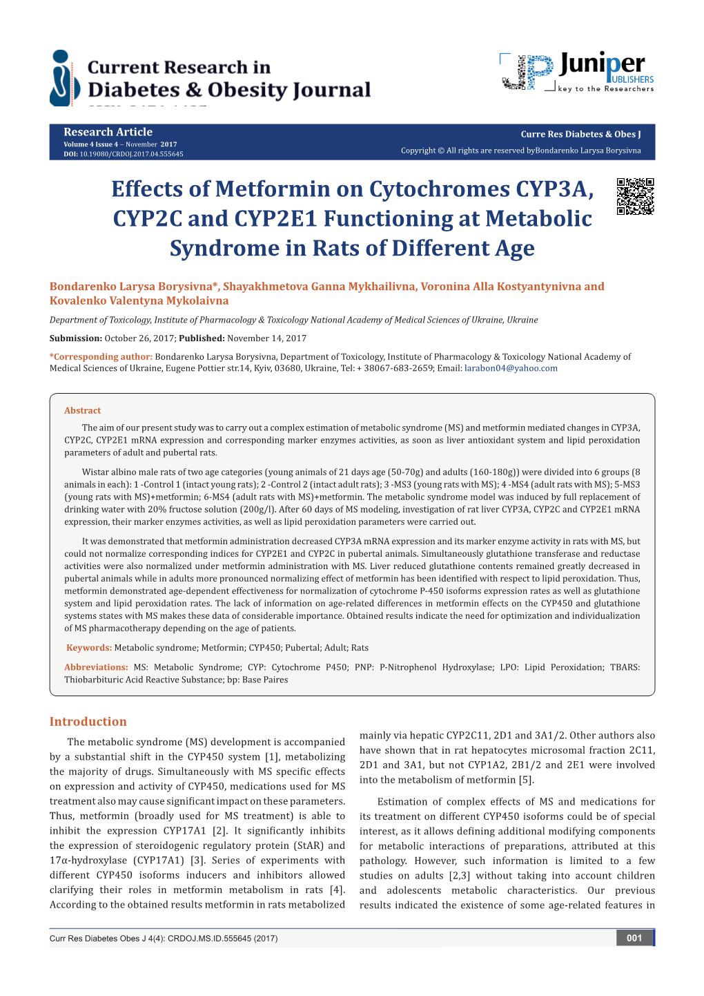 Effects of Metformin on Cytochromes CYP3А, CYP2С and CYP2Е1 Functioning at Metabolic Syndrome in Rats of Different Age