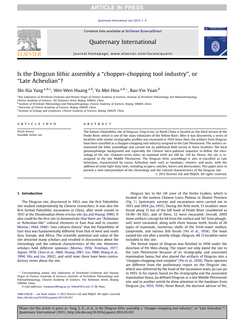 Is the Dingcun Lithic Assembly a ``Chopper-Chopping Tool Industry