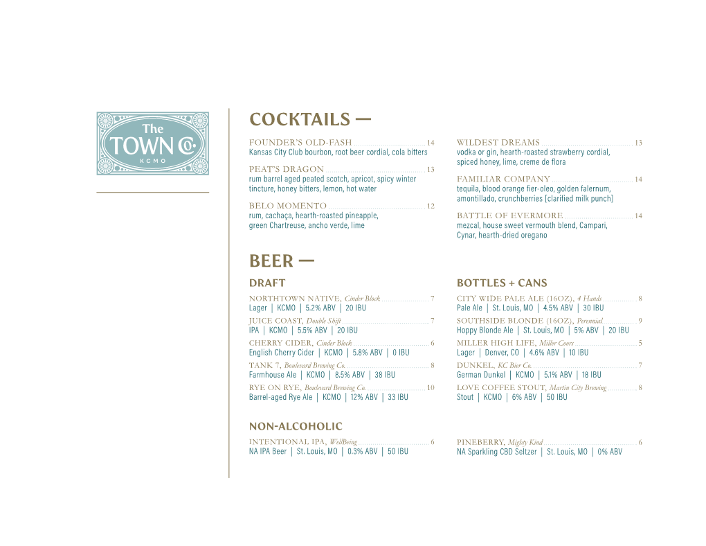 Beer — Cocktails —