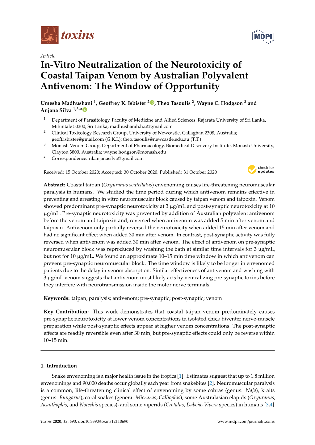 In-Vitro Neutralization of the Neurotoxicity of Coastal Taipan Venom by Australian Polyvalent Antivenom: the Window of Opportunity