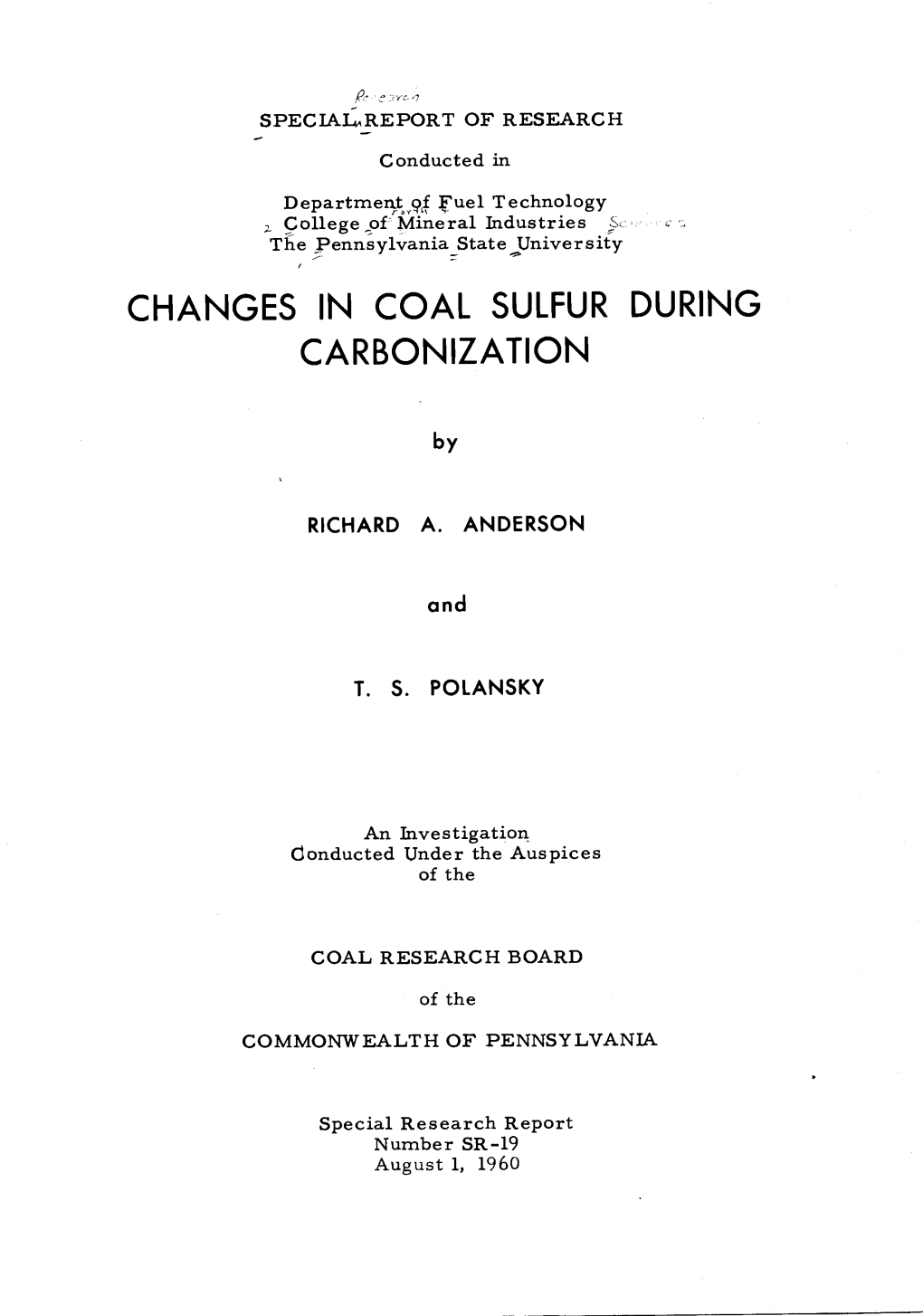 Changes in Coal Sulfur During Carbonization