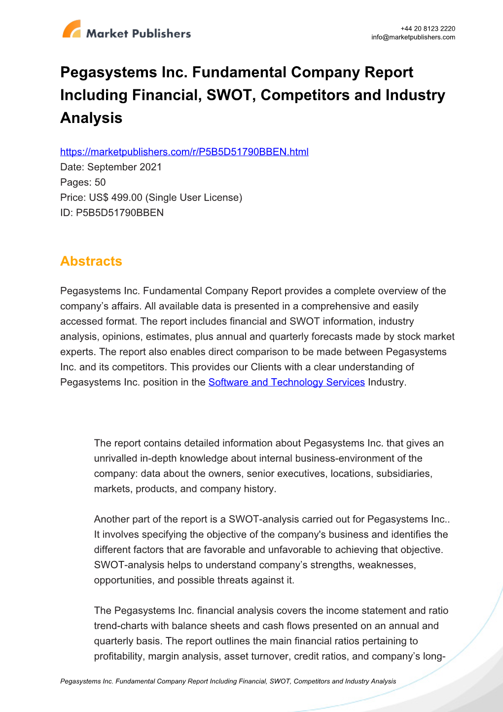 Pegasystems Inc. Fundamental Company Report Including