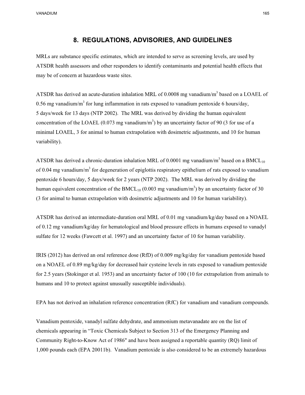 Toxicological Profile for Vanadium