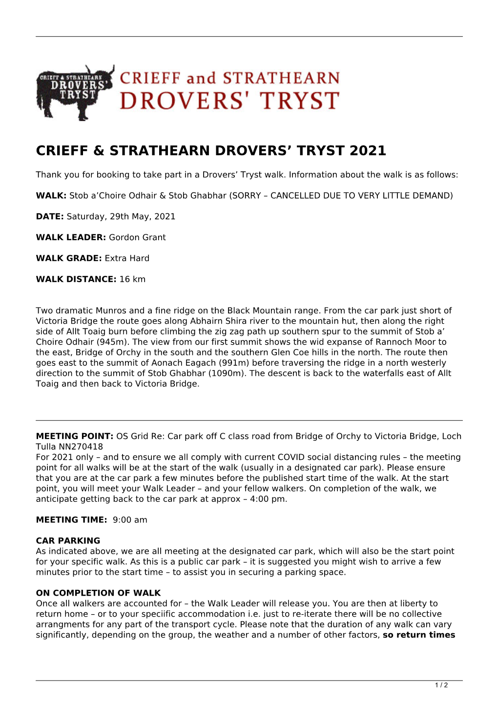 Drovers' Tryst Information Sheet