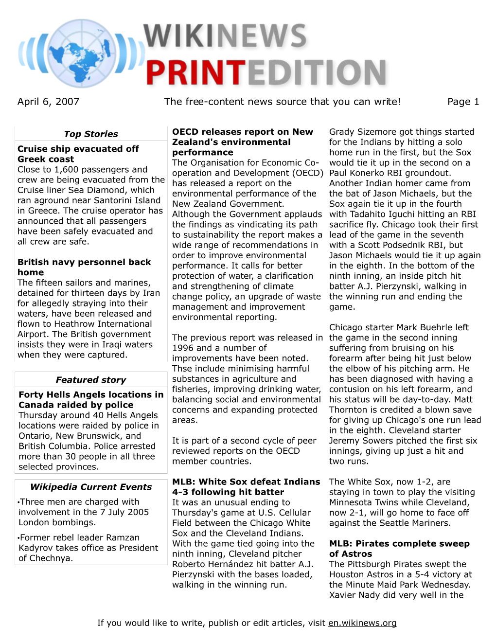 April 6, 2007 the Free-Content News Source That You Can Write! Page 1