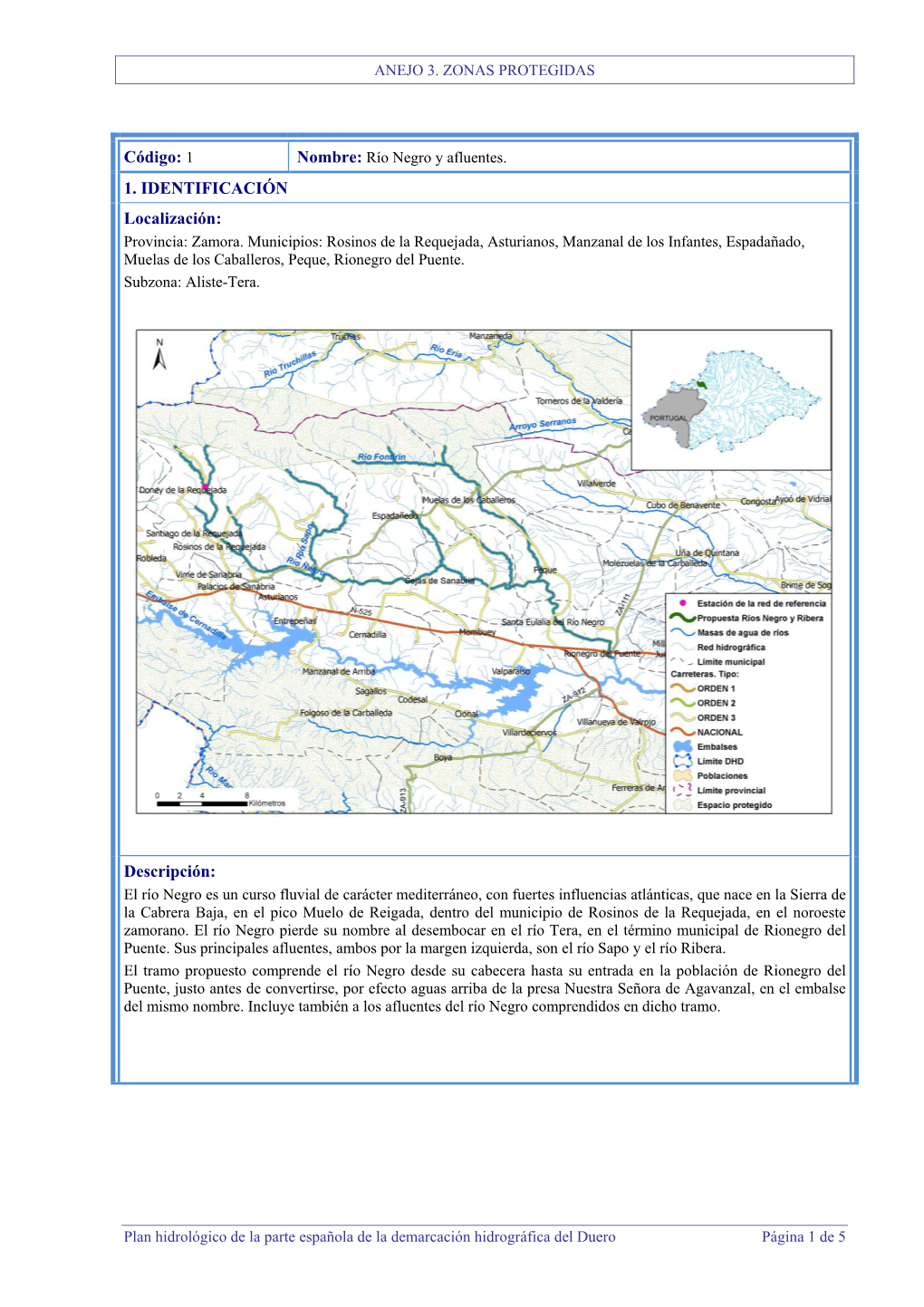 ANEJO 3. ZONAS PROTEGIDAS Plan Hidrológico De La Parte Española De La Demarcación Hidrográfica Del Duero Página 1 De 5