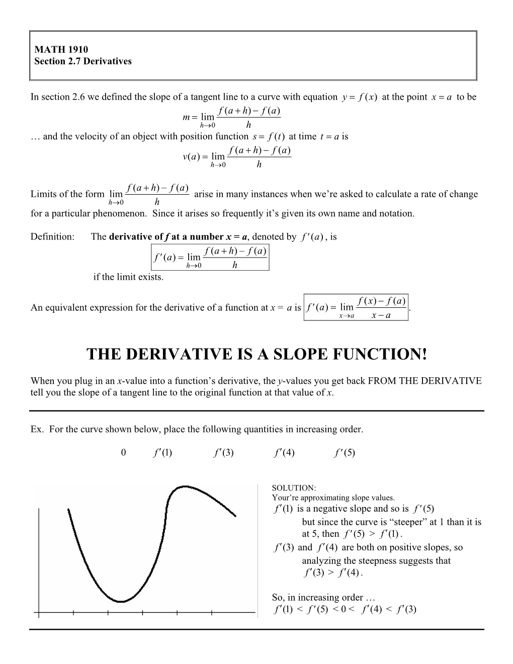 The Derivative Is a Slope Function!