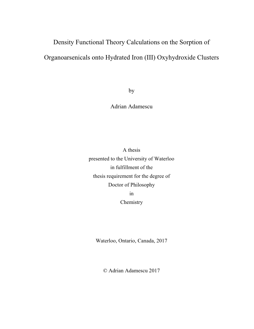 Density Functional Theory Calculations on the Sorption Of