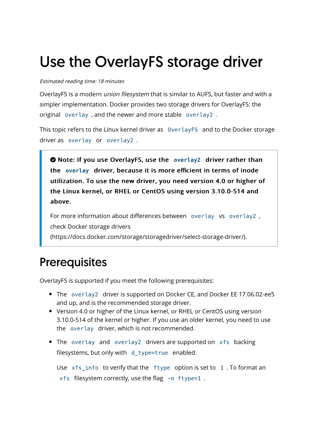 Use the Overlayfs Storage Driver | Docker Documentation