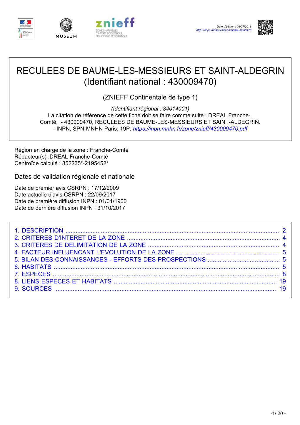 RECULEES DE BAUME-LES-MESSIEURS ET SAINT-ALDEGRIN (Identifiant National : 430009470)