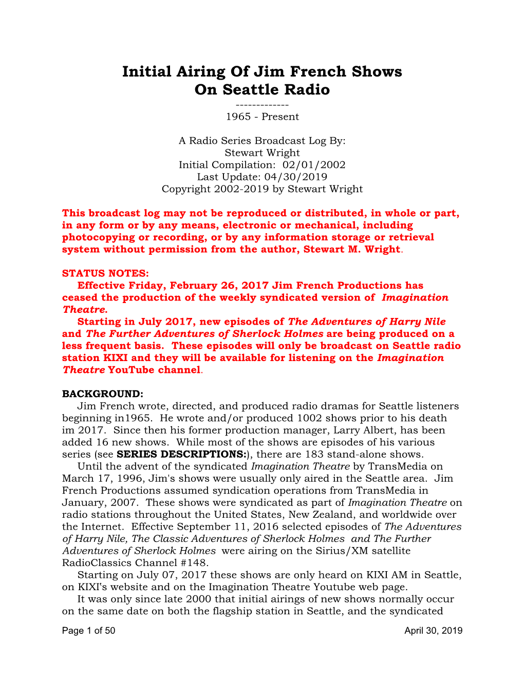 Jim French Shows on Seattle Radio ------1965 - Present