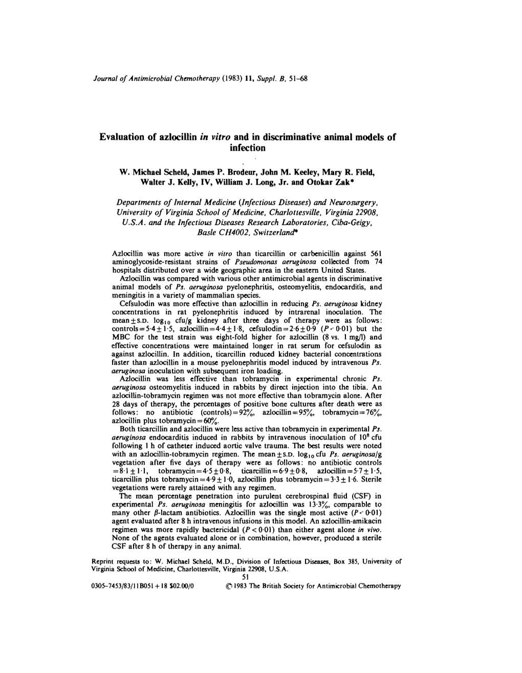 Evaluation of Azlocillin in Vitro and in Discriminative Animal Models of Infection