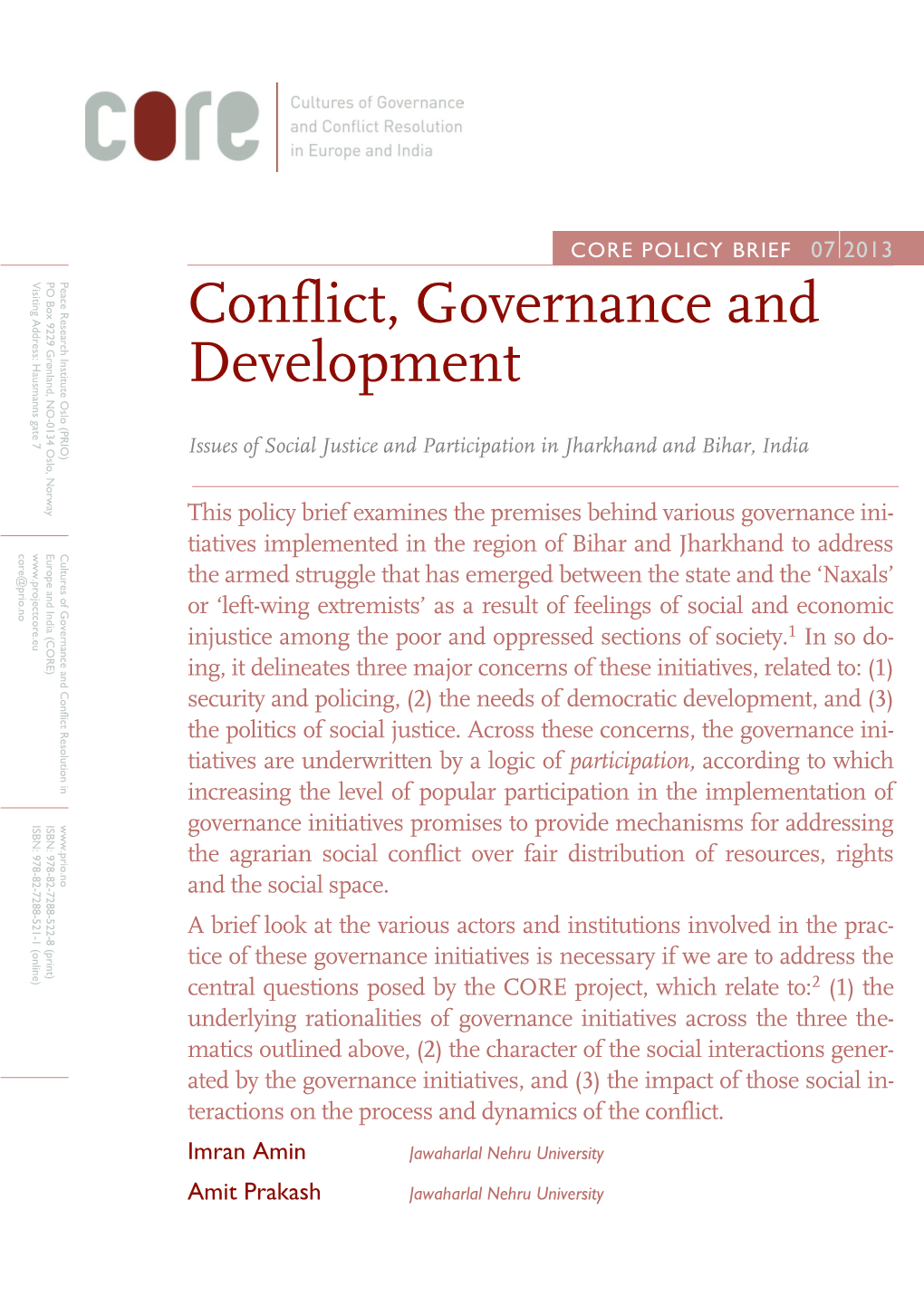 Conflict, Governance and Development