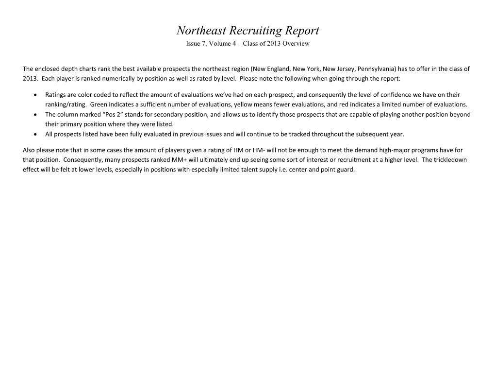 Northeast Recruiting Report Issue 7, Volume 4 – Class of 2013 Overview
