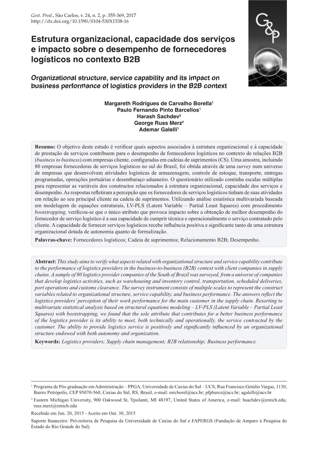 Organizational Structure, Service Capability and Its Impact on Business Performance of Logistics Providers in the B2B Context