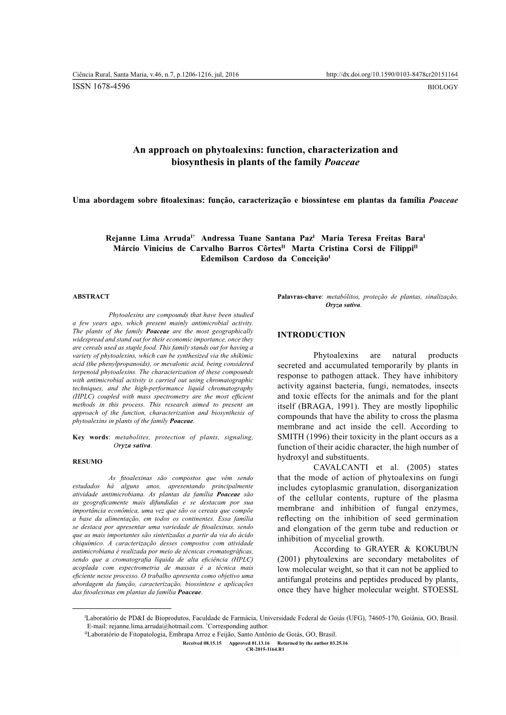 An Approach on Phytoalexins: Function, Characterization and Biosynthesis in Plants of the Family Poaceae