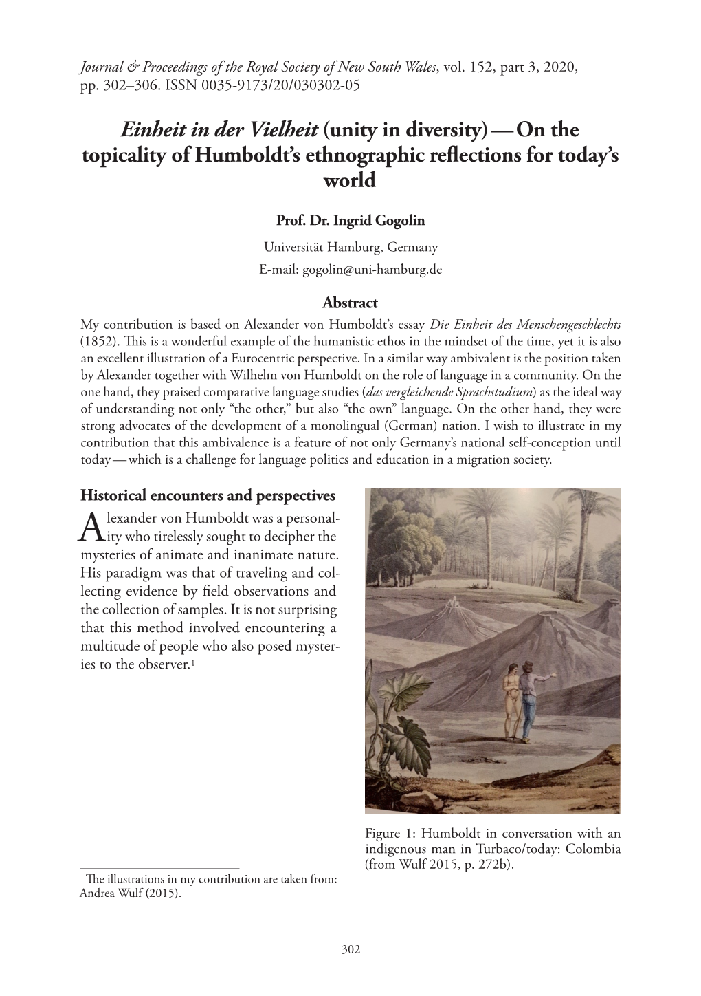 Einheit in Der Vielheit (Unity in Diversity) — on the Topicality of Humboldt's Ethnographic Reflections for Today's Wo