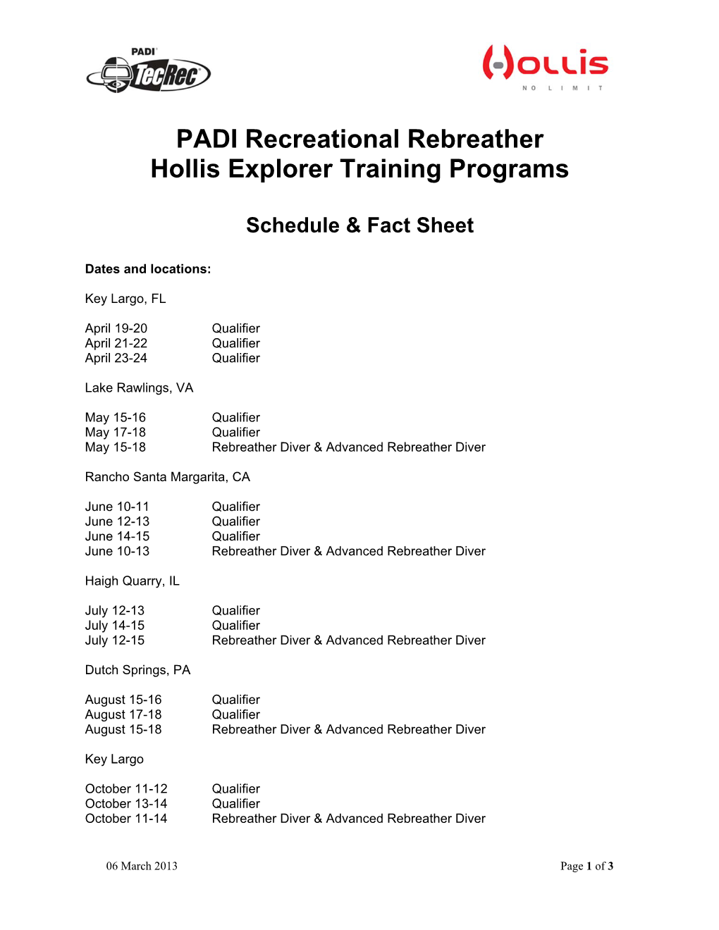 PADI Recreational Rebreather Hollis Explorer Training Programs