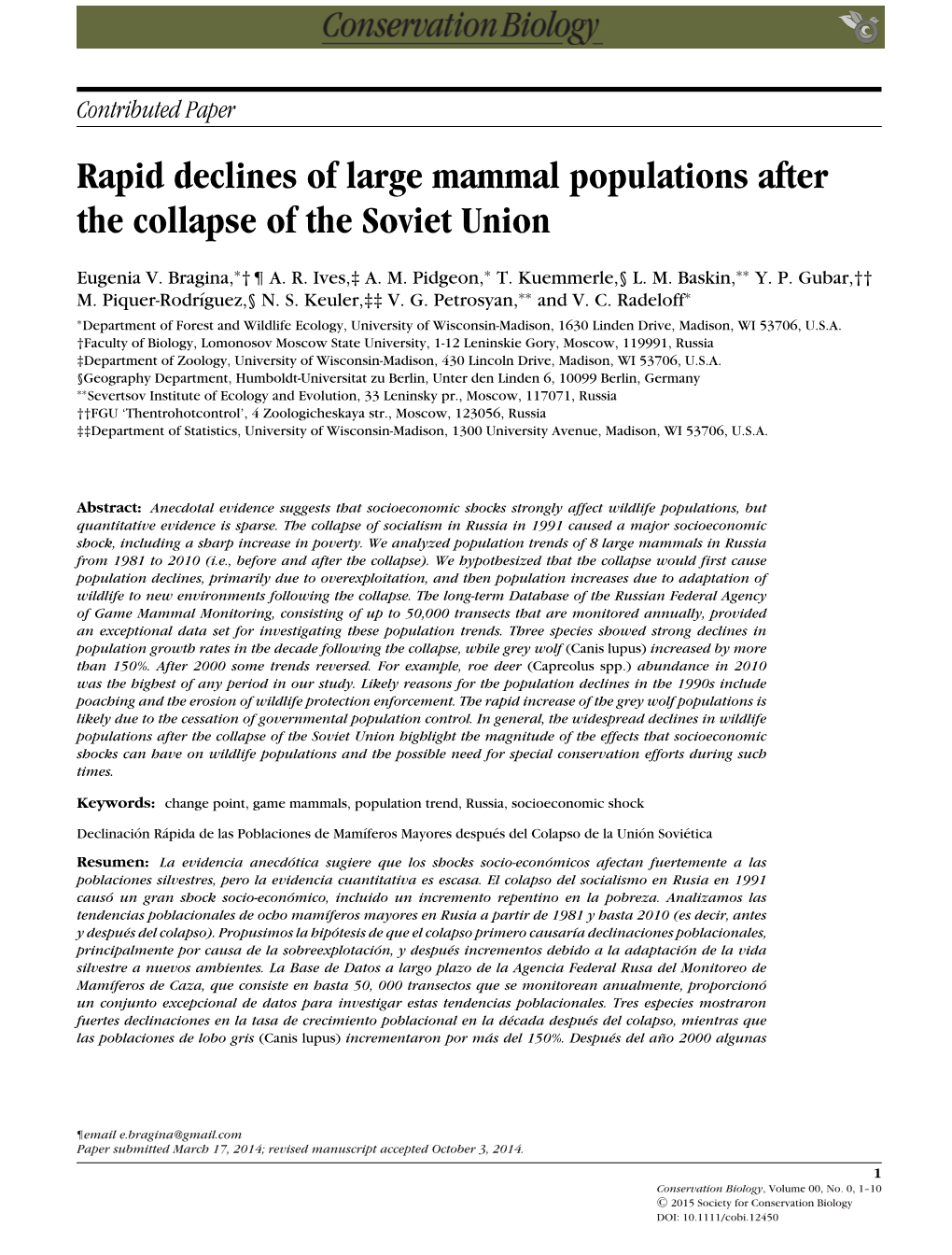 Rapid Declines of Large Mammal Populations After the Collapse of the Soviet Union