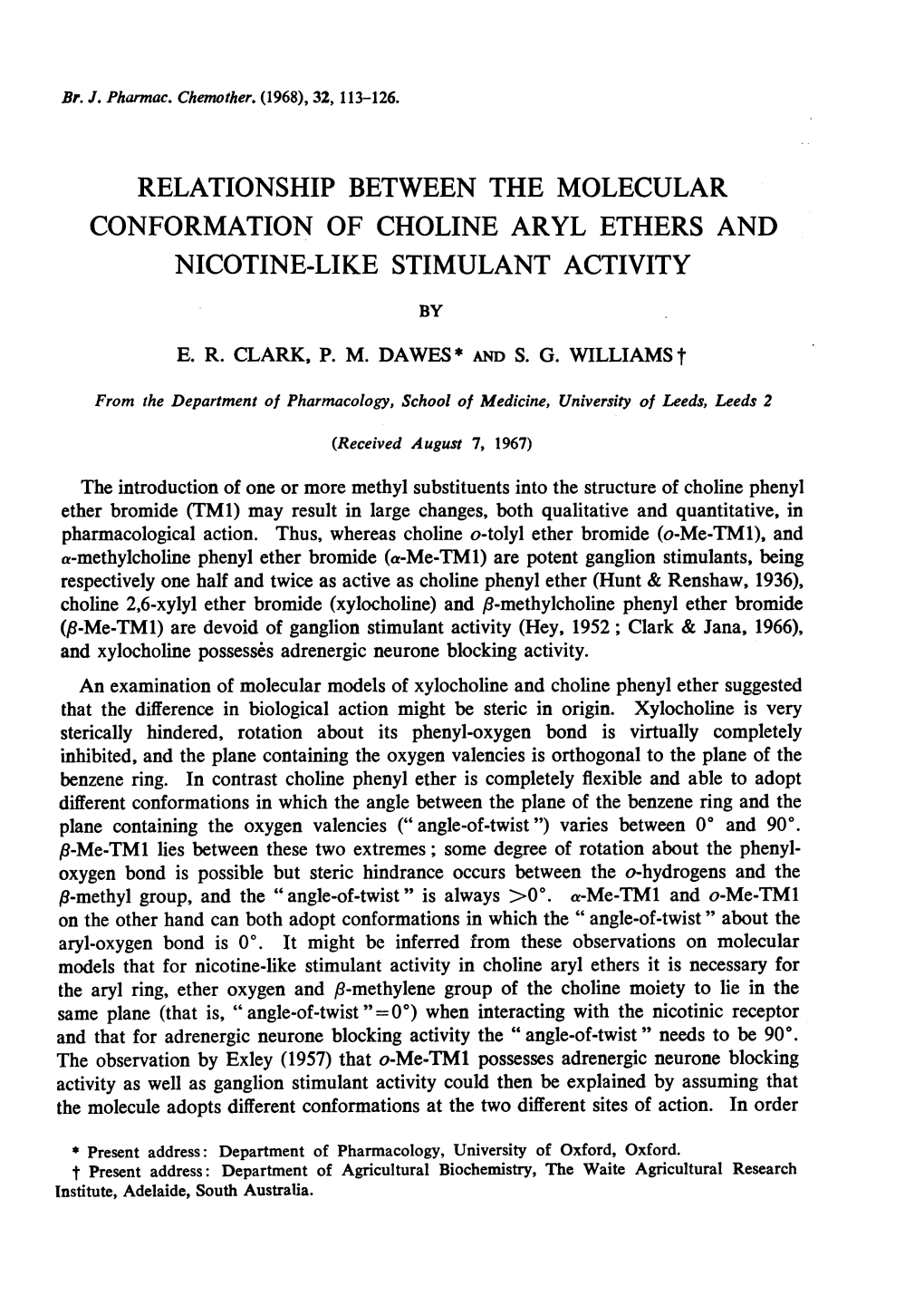 Relationship Between the Molecular Conformation of Choline Aryl Ethers and Nicotine-Like Stimulant Activity