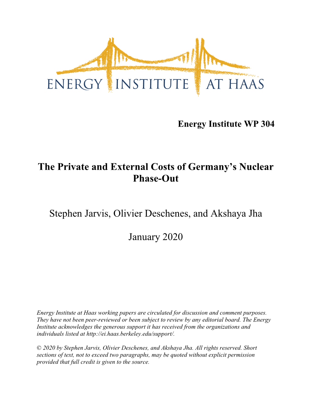 The Private and External Costs of Germany's Nuclear Phase-Out