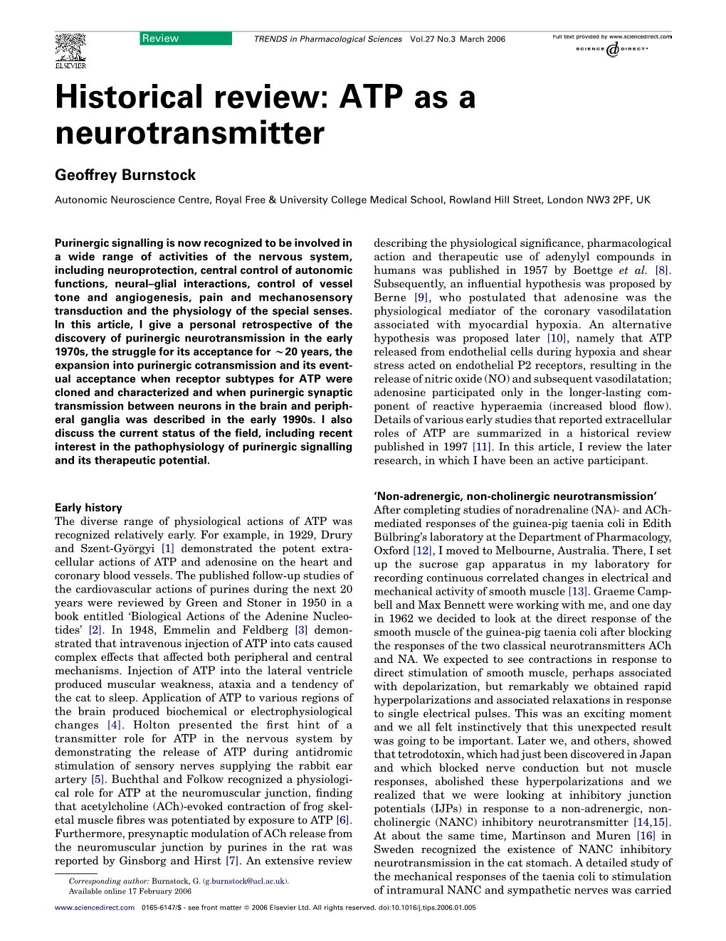 Historical Review: ATP As a Neurotransmitter