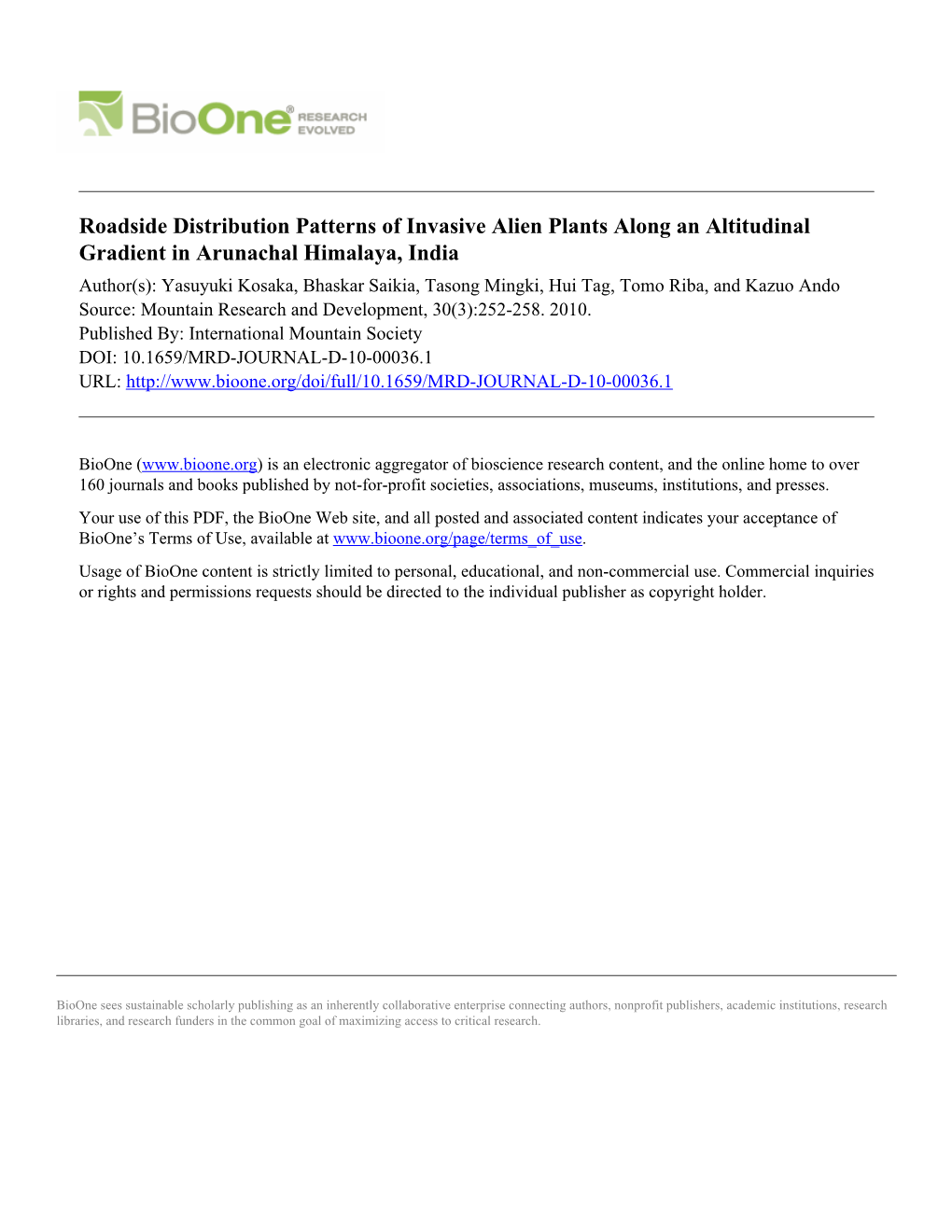 Roadside Distribution Patterns of Invasive Alien Plants Along An