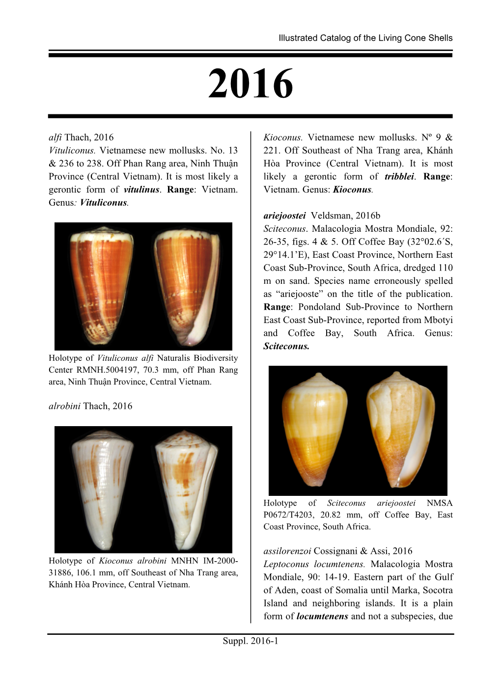 Suppl. 2016-1 Alfi Thach, 2016 Vituliconus. Vietnamese New