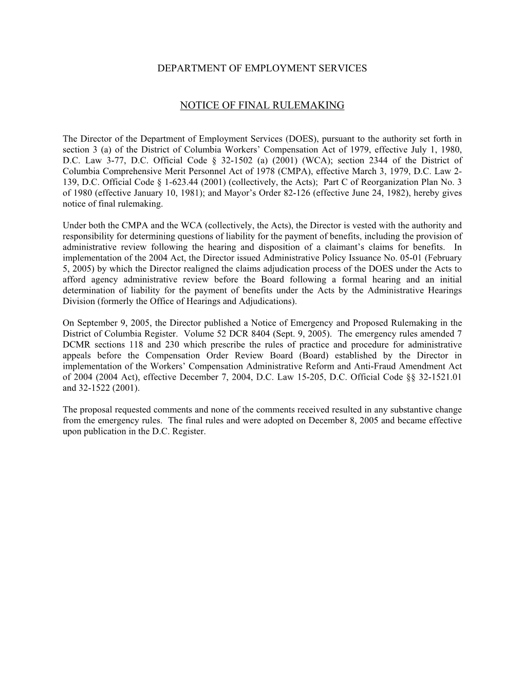 Notice of Final Rulemaking