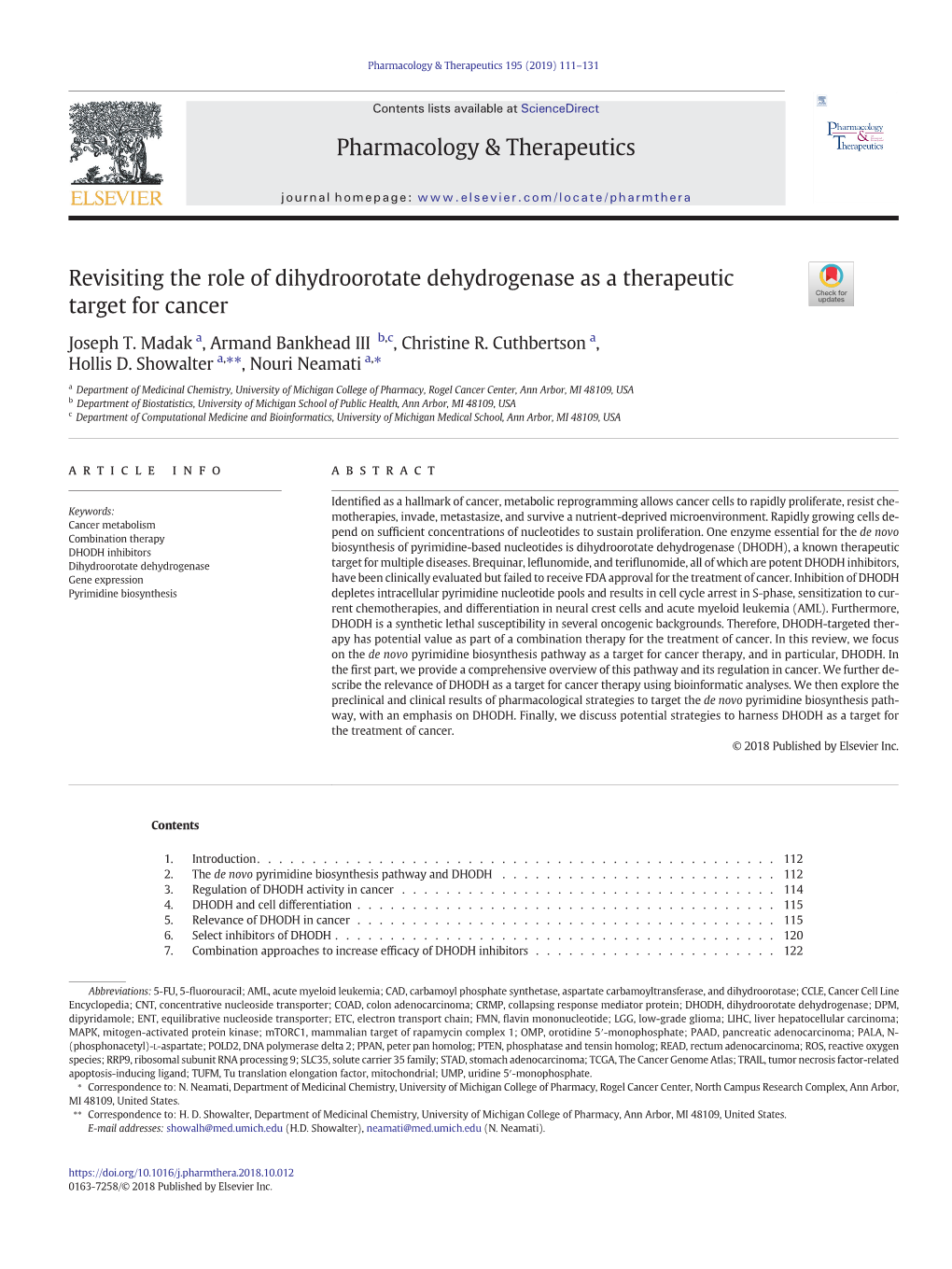 Revisiting the Role of Dihydroorotate Dehydrogenase As a Therapeutic Target for Cancer